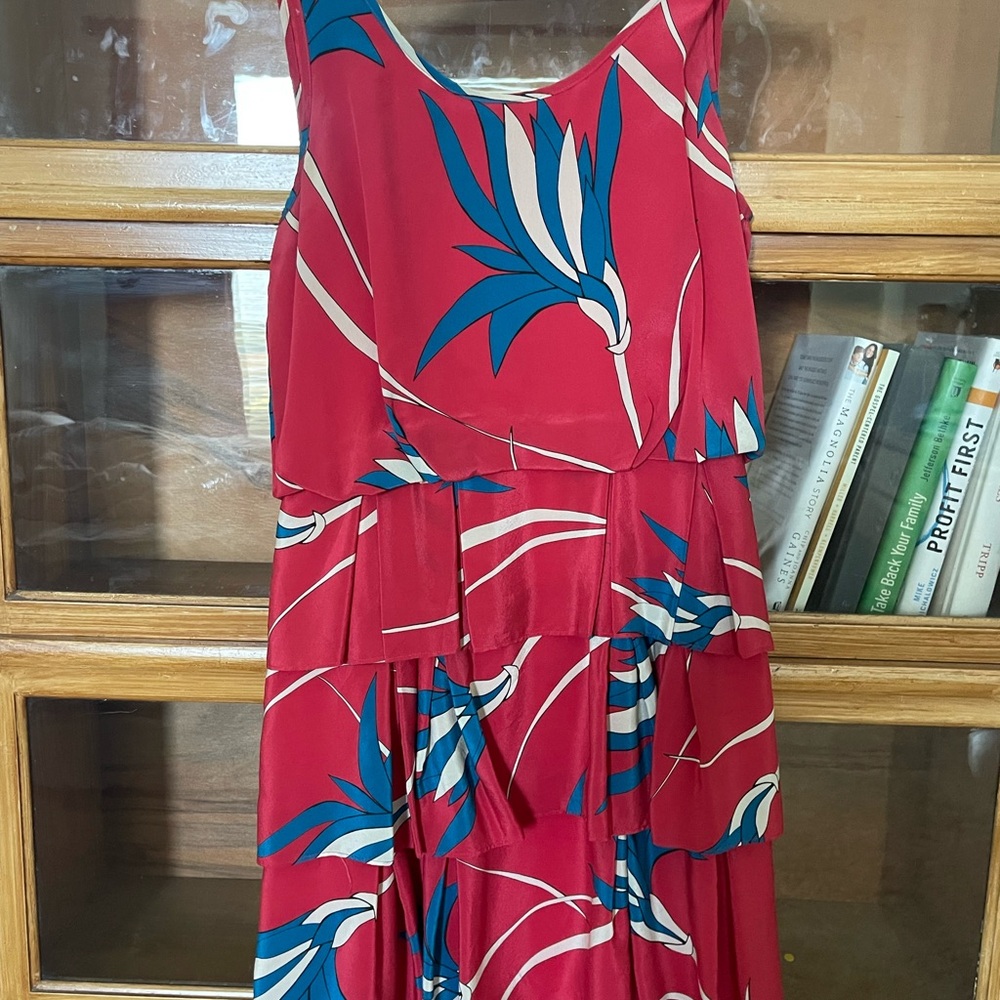 Aria Red and Blue Patterned Midi Dress